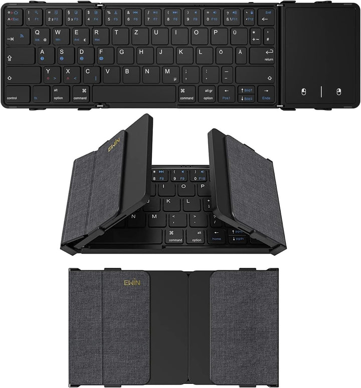 Bluetooth-Tastatur, faltbar, mit Touchpad, kabellose Falttastatur (Bluetooth-Verbindung + USB-Kabelv