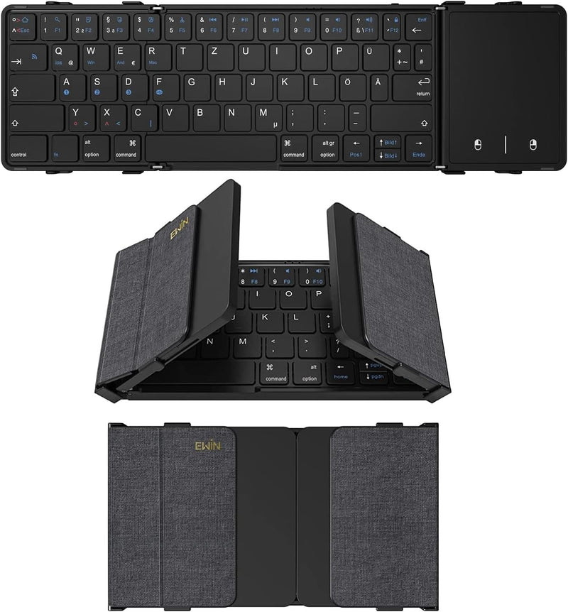 Bluetooth-Tastatur, faltbar, mit Touchpad, kabellose Falttastatur (Bluetooth-Verbindung + USB-Kabelv