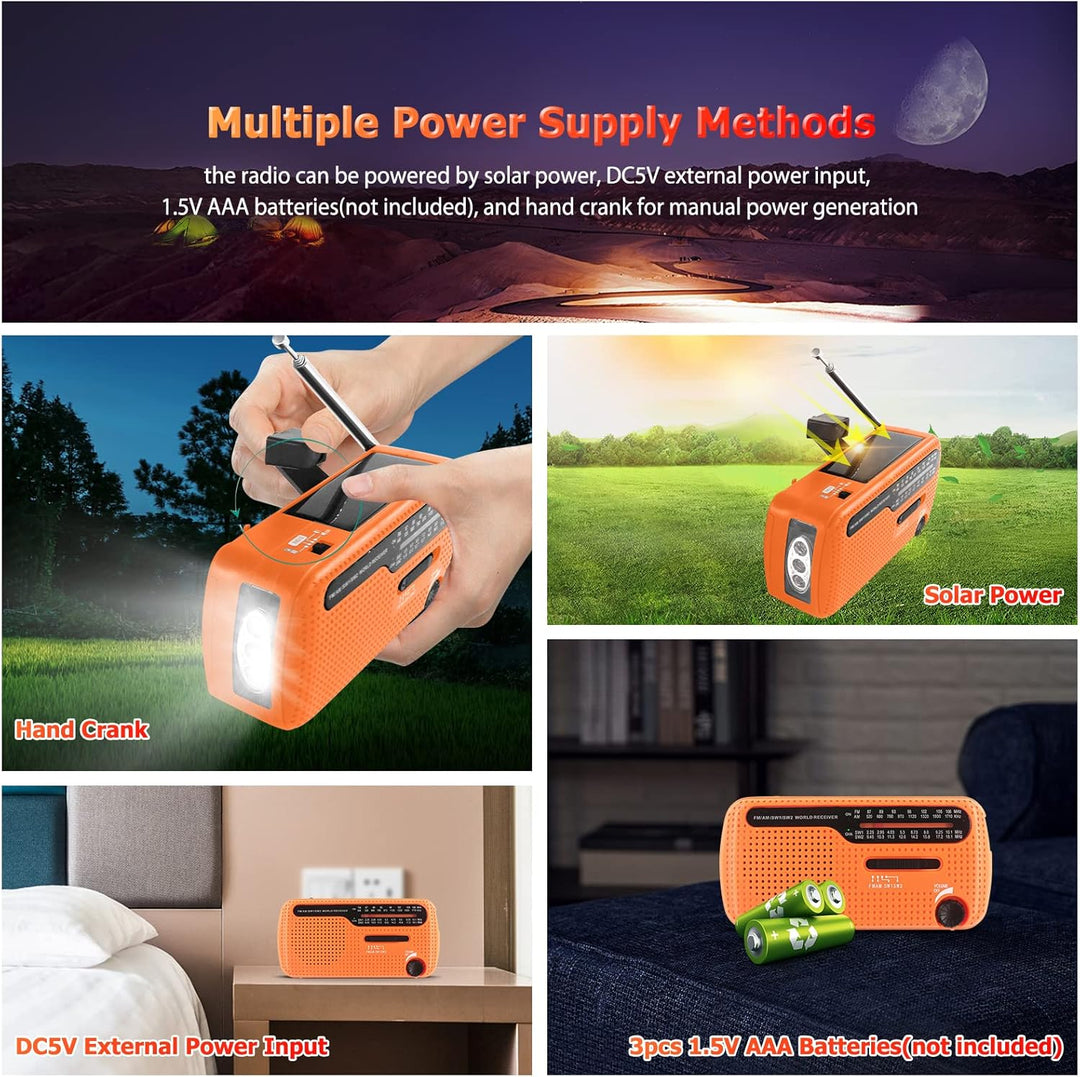 Irfora Notfallradio Handkurbel Solarradio 1200mAh wiederaufladbare tragbare Powerbank LED Taschenlam