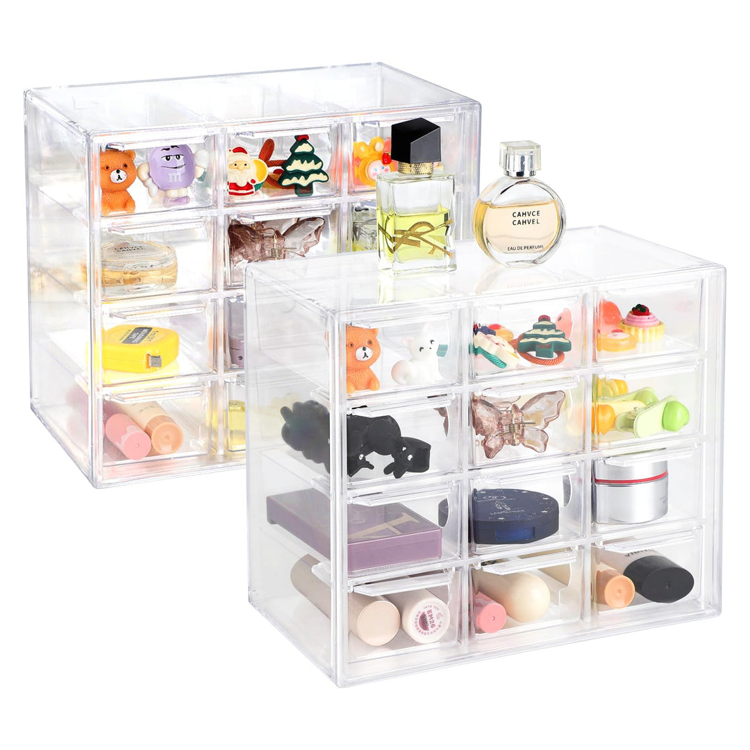SUPAWAY 2Pcs Acryl Desktop Aufbewahrung Mini Organizer mit 12 Schubladen Klare Desktop Handwerk Schu
