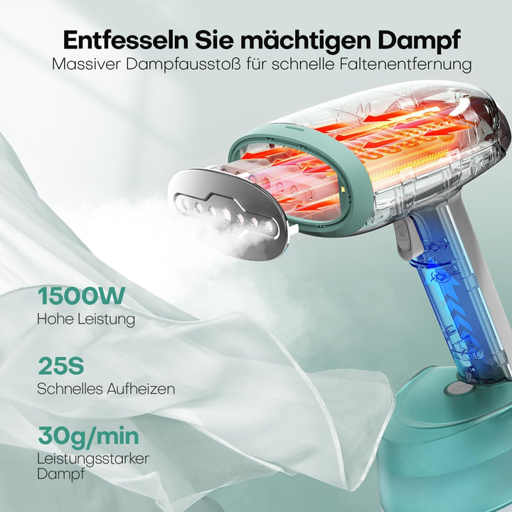 AROEVE Steamer Dampfglätter, 1500W Hand Dampfbürste mit 365ml Wassertank, 2 Dampfmodi, Schnelle Erwä