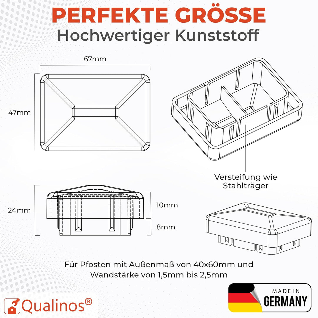 10x Zaunkappen Kunststoff 40x60mm mit Walmdach | Pfostenkappen für Doppelstabmattenzaun | Abdeckkapp