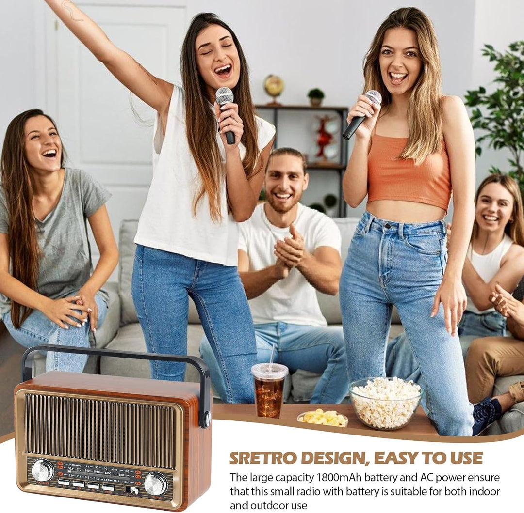 Retro Radio mit Bluetooth, Nostalgie Kofferradio Klein mit AM/FM/SW3, USB/TF/AUX, Wiederaufladbar, K