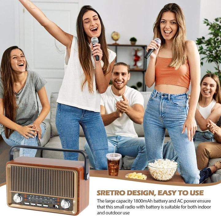 Retro Radio mit Bluetooth, Nostalgie Kofferradio Klein mit AM/FM/SW3, USB/TF/AUX, Wiederaufladbar, K