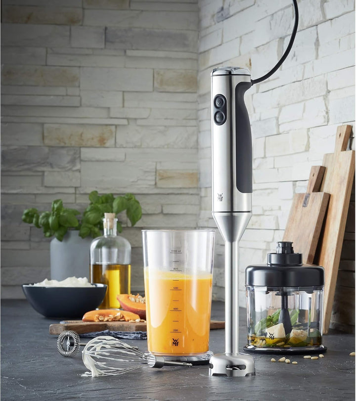 WMF Lineo Edelstab Stabmixer 4 in 1: Pürierstab, Schneebesen, 700 Watt, inkl. Mixbehälter (1l), crom
