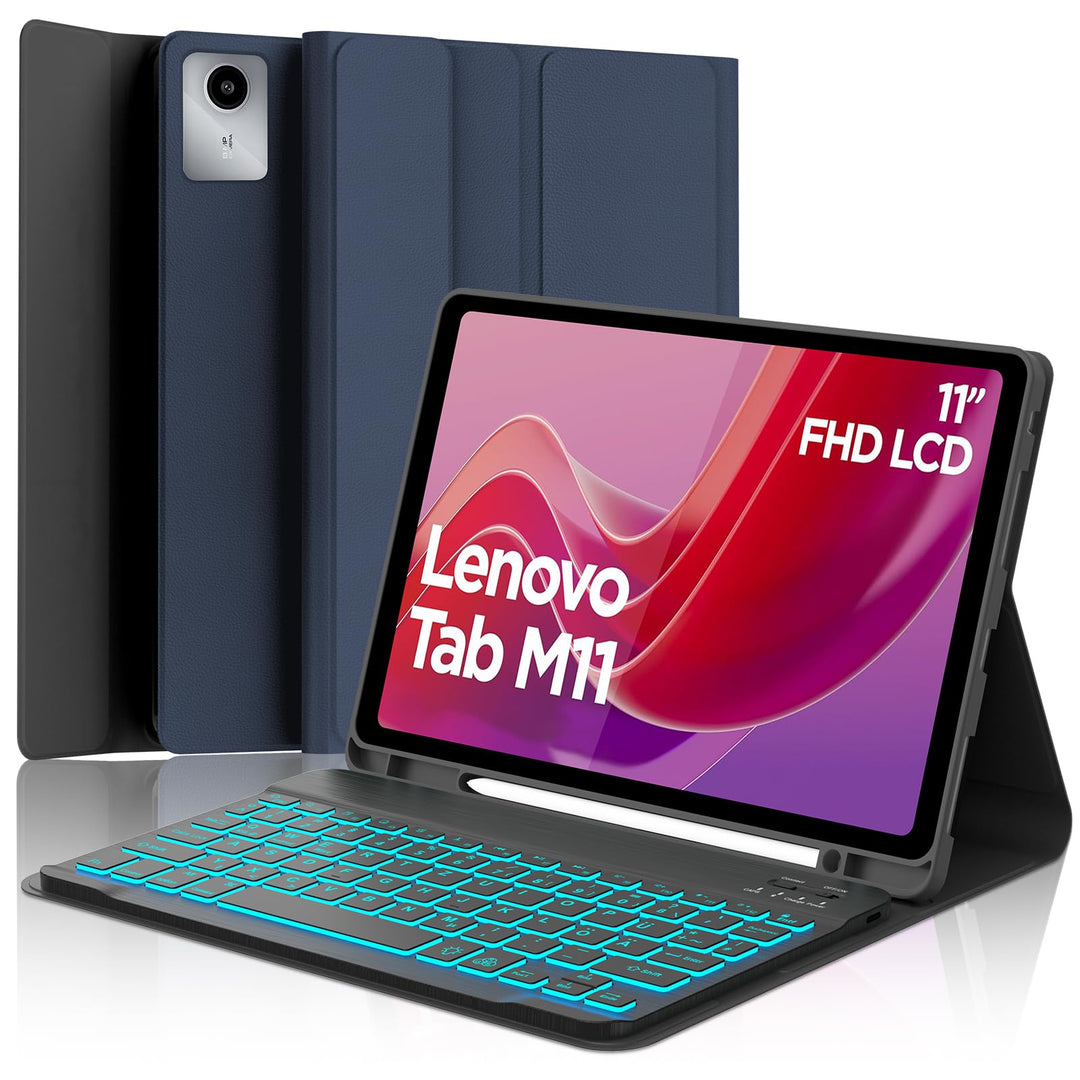 Tastatur Hülle für Lenovo Tab M11 2024, Deutsches QWERTZ, 7 Farben Beleuchtung Magnetisch Abnehmbare