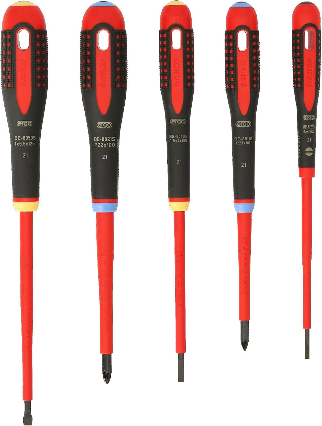 Bahco Ergo Elektriker Schraubendreher-Set 5teilig Schlitz, Kreuzschlitz Pozidriv 1 Multi, 1 Multi