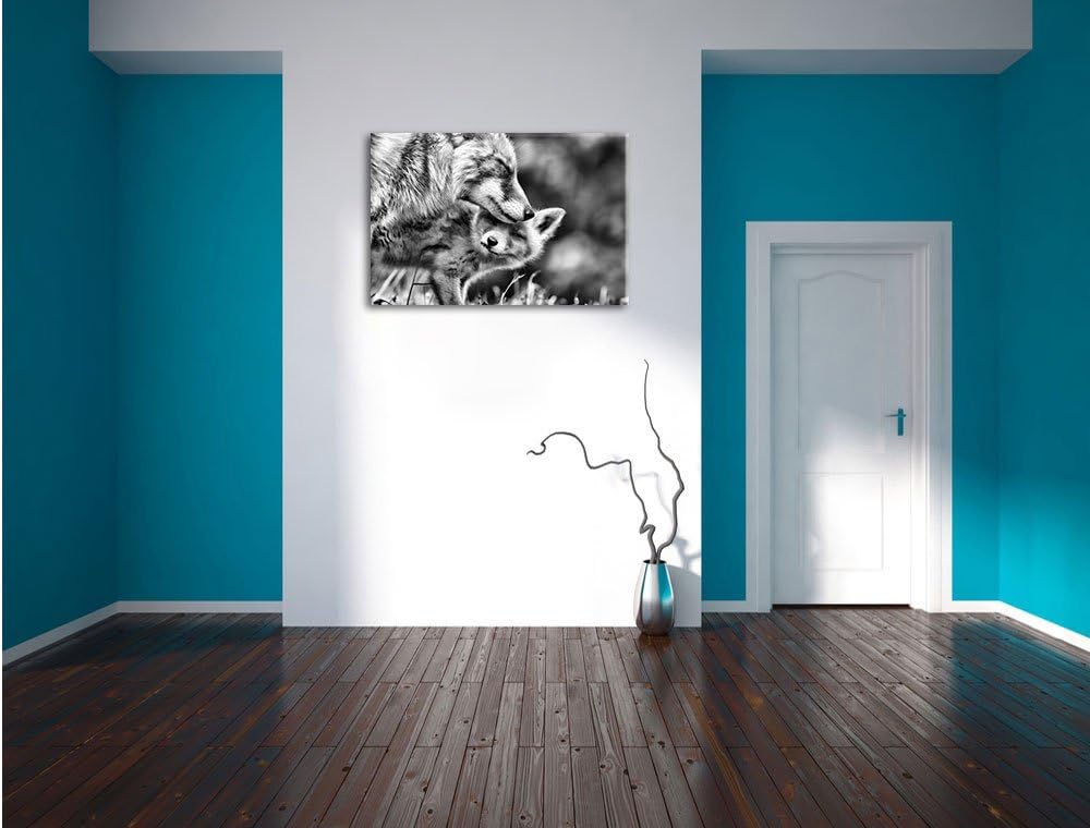 Pixxprint Kuschelnde Füchse als Leinwandbild/Grösse: 100x70 / Wandbild/Kunstdruck/fertig bespannt, 1
