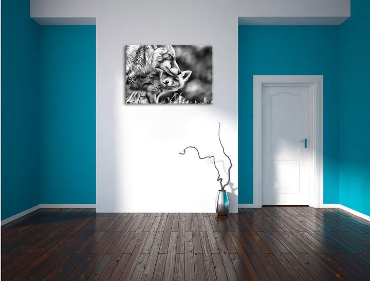 Pixxprint Kuschelnde Füchse als Leinwandbild/Grösse: 100x70 / Wandbild/Kunstdruck/fertig bespannt, 1