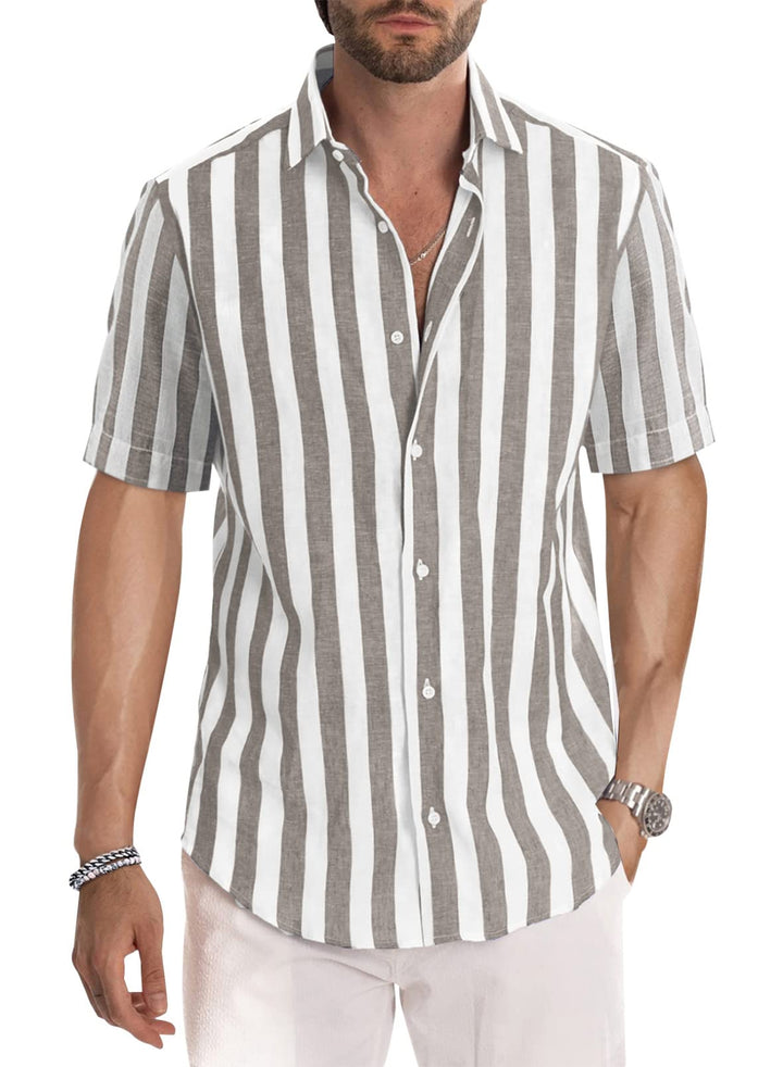 Meilicloth Gestreiftes Hemd Herren Kurzarm Freizeithemd Sommer Casual Regular Fit B Braun Weiss S, B