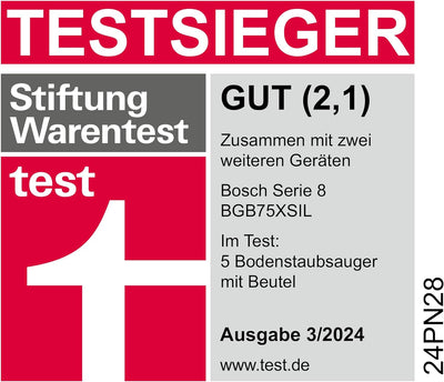 Bosch Staubsauger mit Beutel ProSilence Serie 8 BGB75XSIL, Bodenstaubsauger, ideal für Allergiker, H