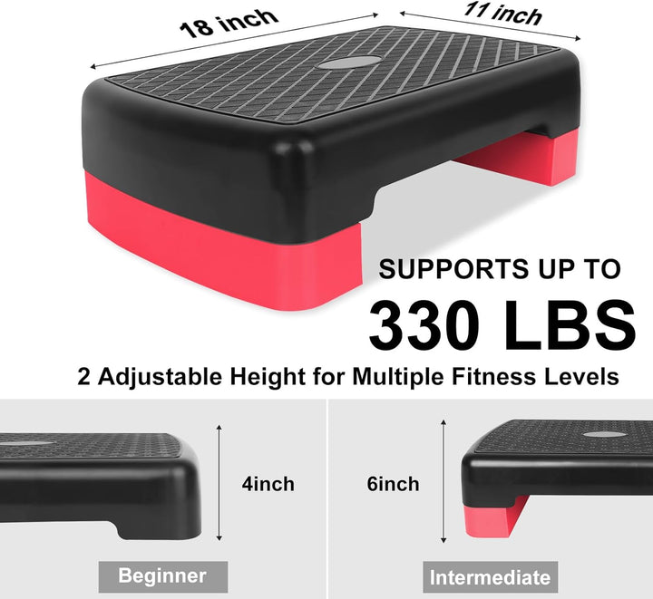 Höhenverstellbarer Aerobic-Stepper für Fitness und Training, 2 Stufen, mit 2 Erhöhungen, verstellbar