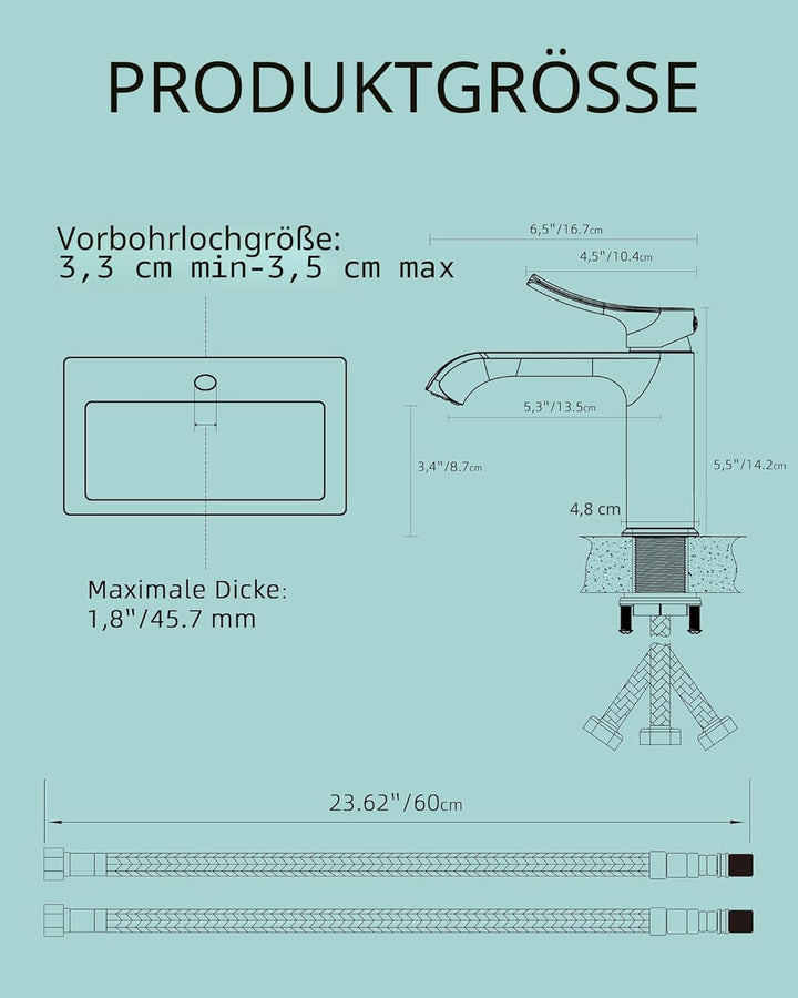 BELZ Wasserhahn Bad, Einhebel Waschtischarmatur mit Ablaufgarnitur, Waschbecken Armaturen, Armatur B