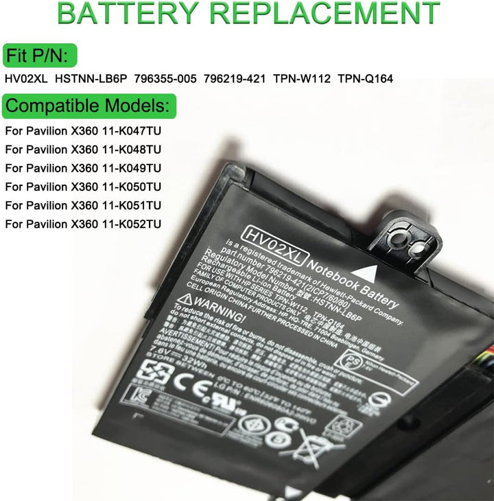 XITAIAN 7.6V 32Wh HV02XL Ersatz Laptop Akku für HP HSTNN-LB6P TPN-Q164 TPN-W112 796219-421 Tablet