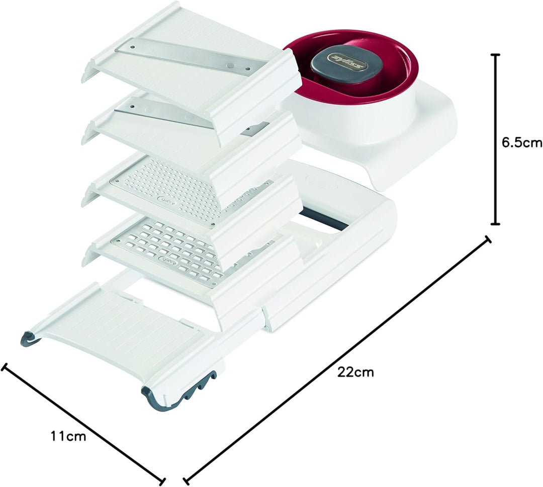 Zyliss E900027 4 in 1 Gemüsehobel, Kunststoff/Edelstahl, weiss/Rot, Mit 4 Schneide und Reibeiensätze