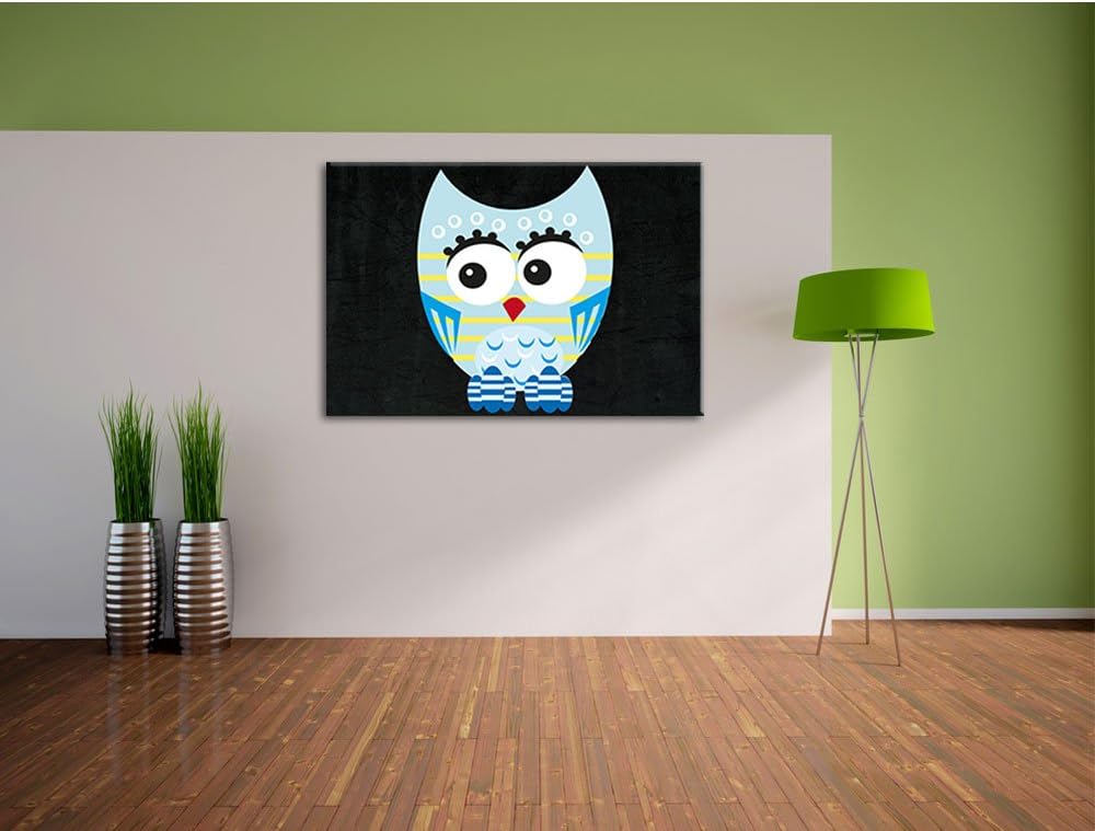 Pixxprint Hübsche Blaue Eule als Leinwandbild/Grösse: 100x70 / Wandbild/Kunstdruck/fertig bespannt,
