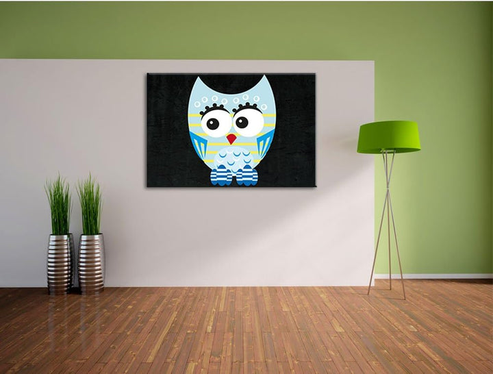 Pixxprint Hübsche Blaue Eule als Leinwandbild/Grösse: 100x70 / Wandbild/Kunstdruck/fertig bespannt,