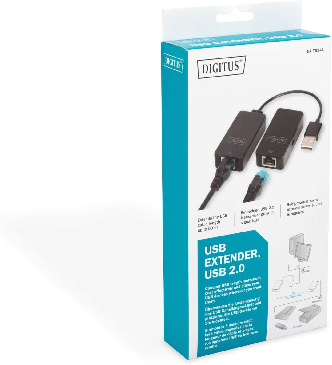 DIGITUS USB-Extender - Reichweite 50 m - USB 2.0 - UTP, STP & S-FTP Netzwerk-Kabel ab Cat-5 - Plug &