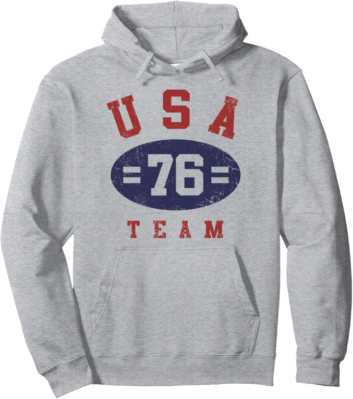 Trendy USA Team 76 Red White Blue Collegiate Text Pullover Hoodie
