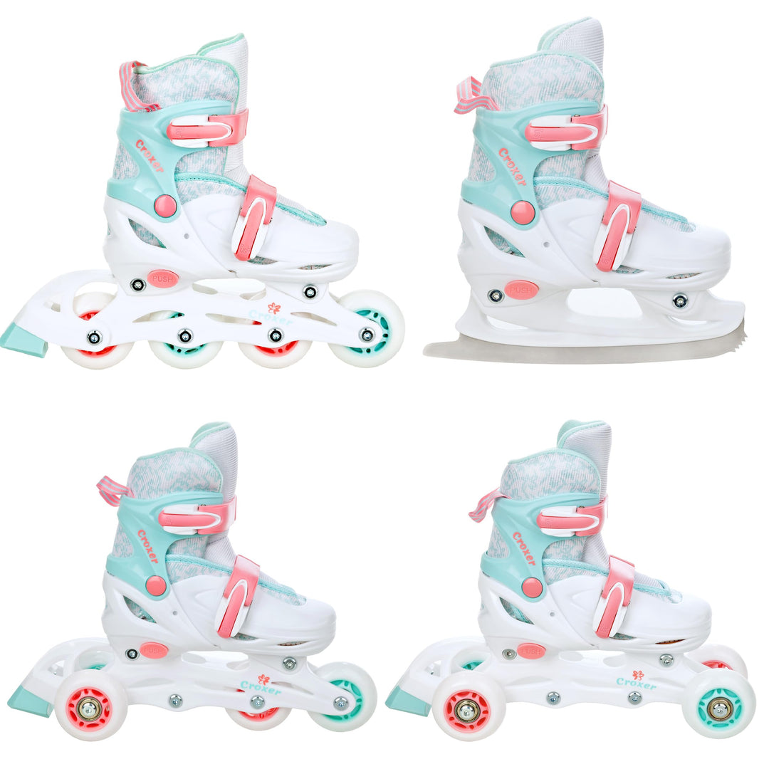 4in1 Inlineskates/Triskates/Rollschuhe/Schlittschuhe mit LED Leuchtrad verstellbar 26-29 (15,5cm-18c