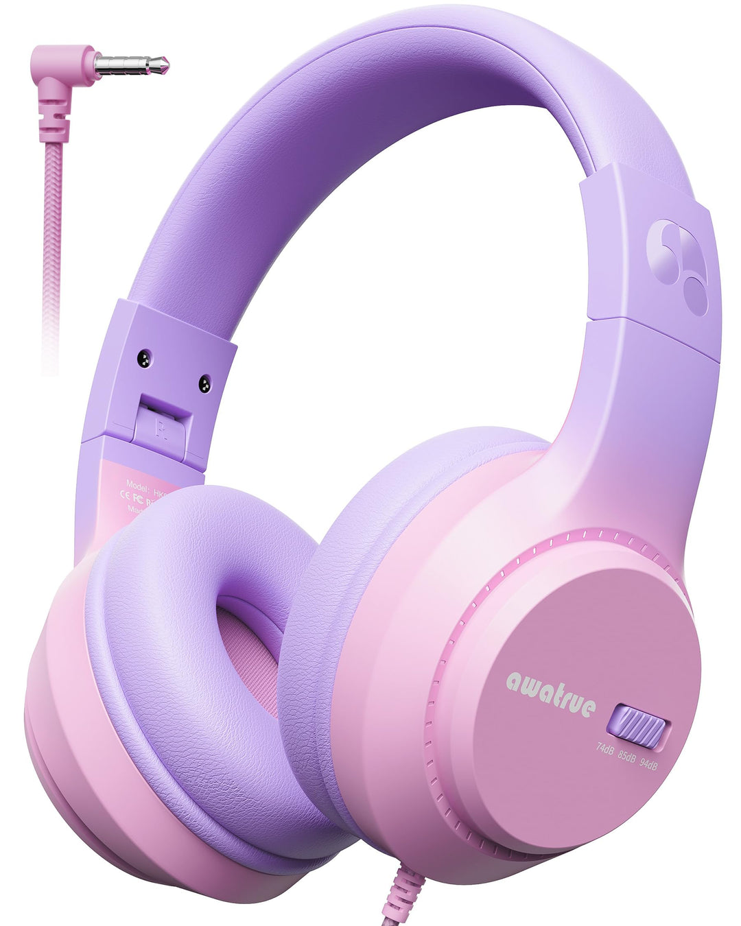 awatrue Kinder Kopfhörer, 74/85/94dB Sichere Lautstärke Kopfhörer Kinder mit Kabel, Stereo Sound, Fa