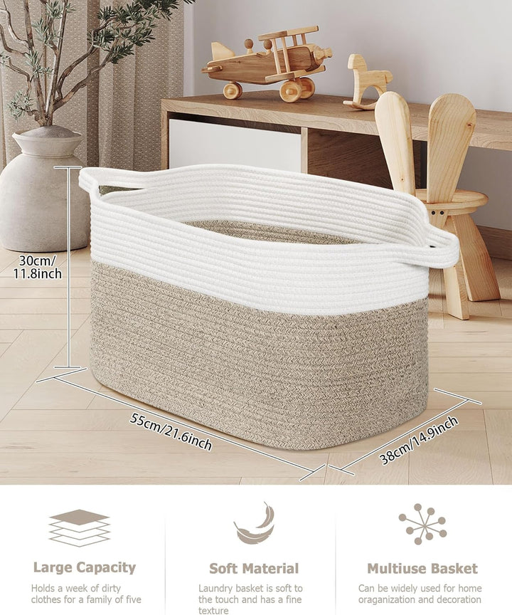 Faltbarer Wäschekorb, Korb Aufbewahrung, 63L Grosse Wäschesammler, Laundry Baskets aus Baumwolle, Ge