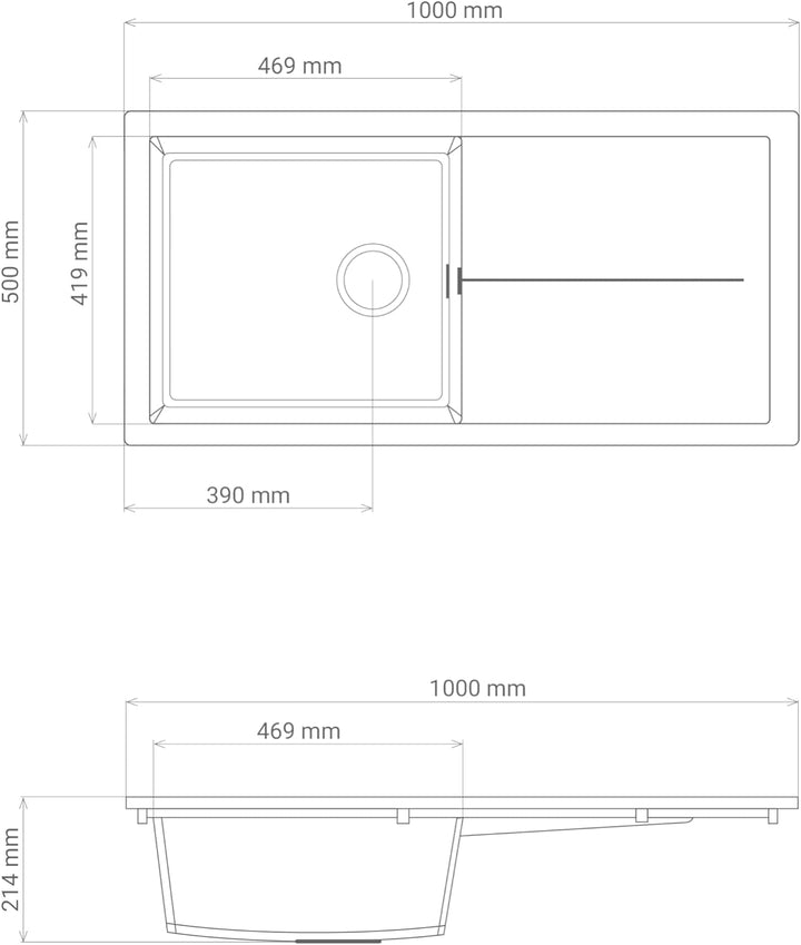 Einbauspüle Küchenspüle Spüle Granit Mineralite 100 x 50 cm Grau Respekta Grau 100 x 50 cm, Grau 100