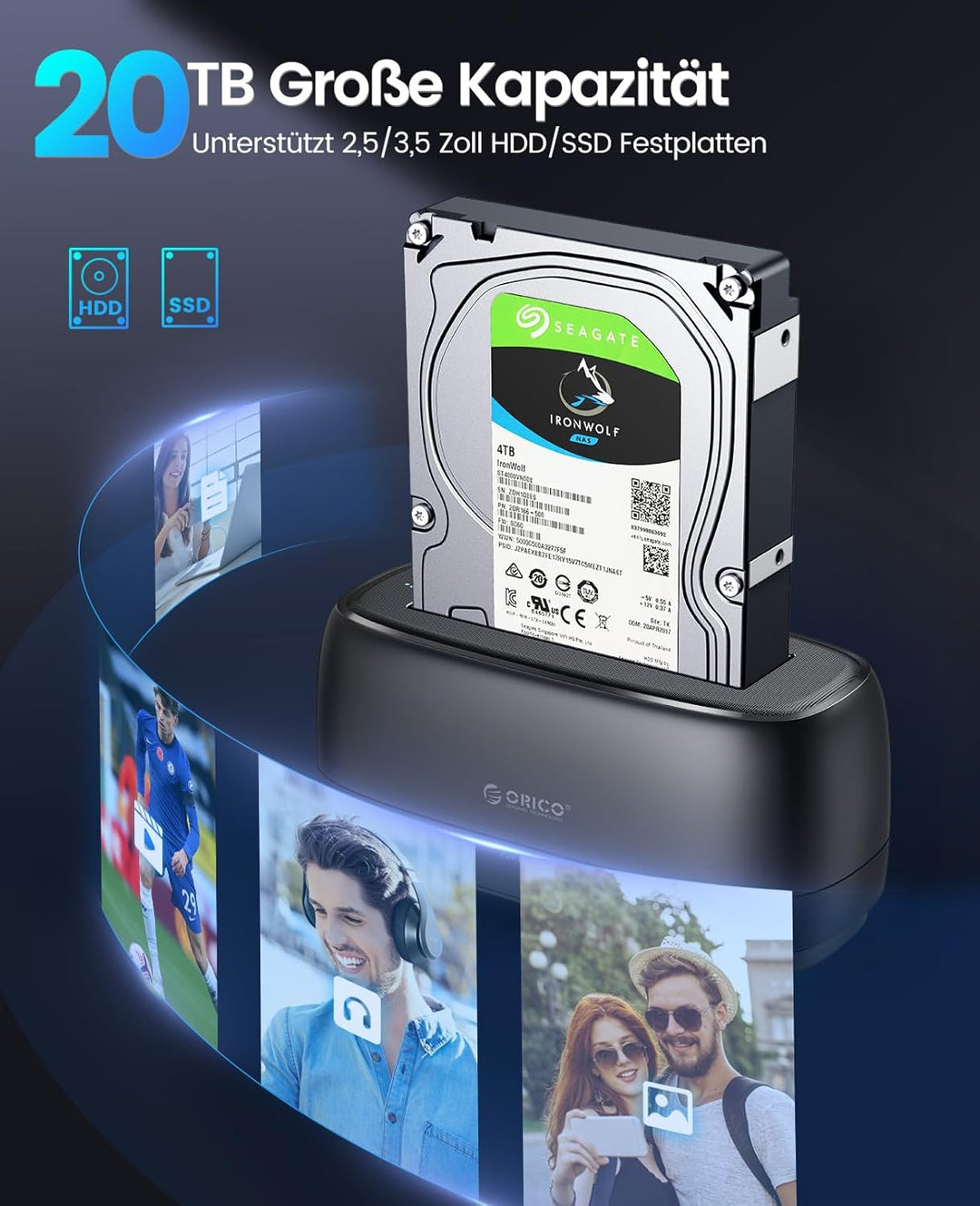 ORICO 3,5'' 2,5'' Festplattengehäuse USB 3.2 Gen1 1-Bay Festplatten Docking Station für Alle Standar