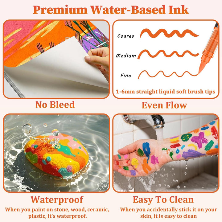 Funnasting 48 Farben Acrylstifte, Weiche Pinselspitze Acrylmarker, Acrylstifte Set für Steine Wasser