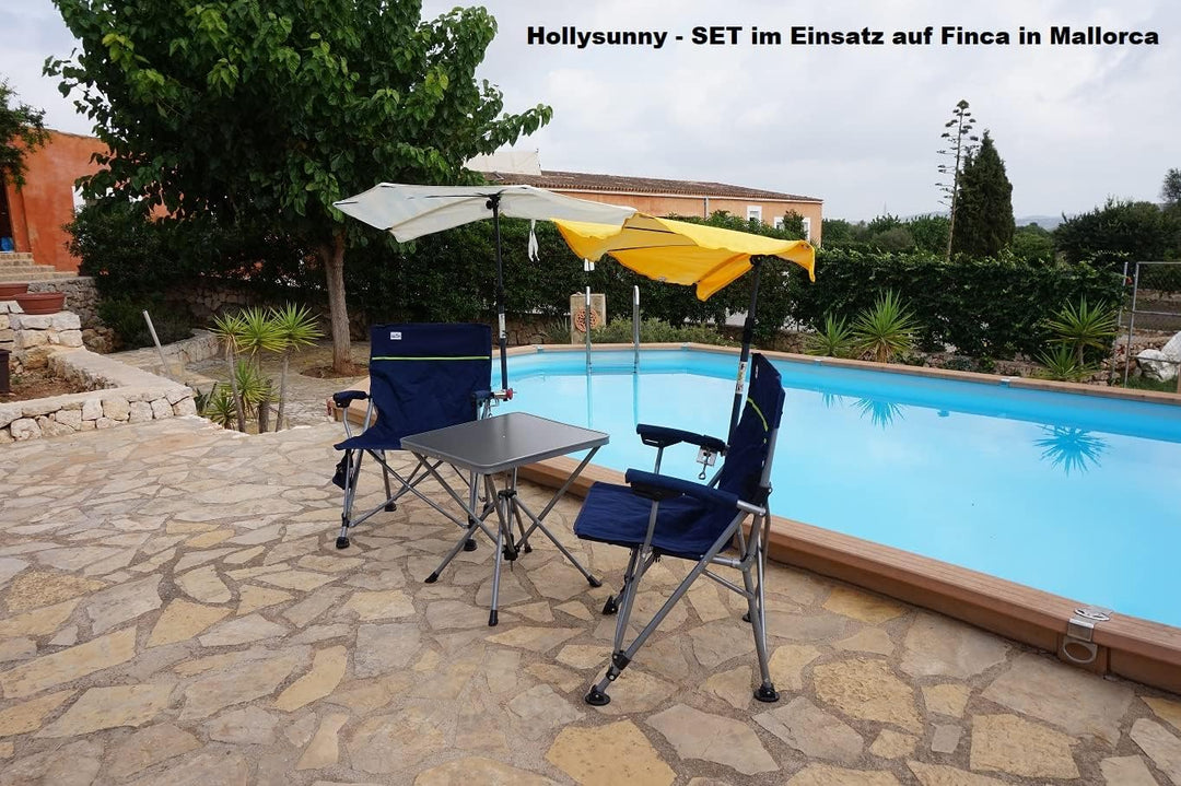 Mit Fächerschirm Natur -Camping Reise -Set Holly' S JUBILÄUMSET - 2 FALTSTÜHLE + 1 KLAPPTISCH + TRAG