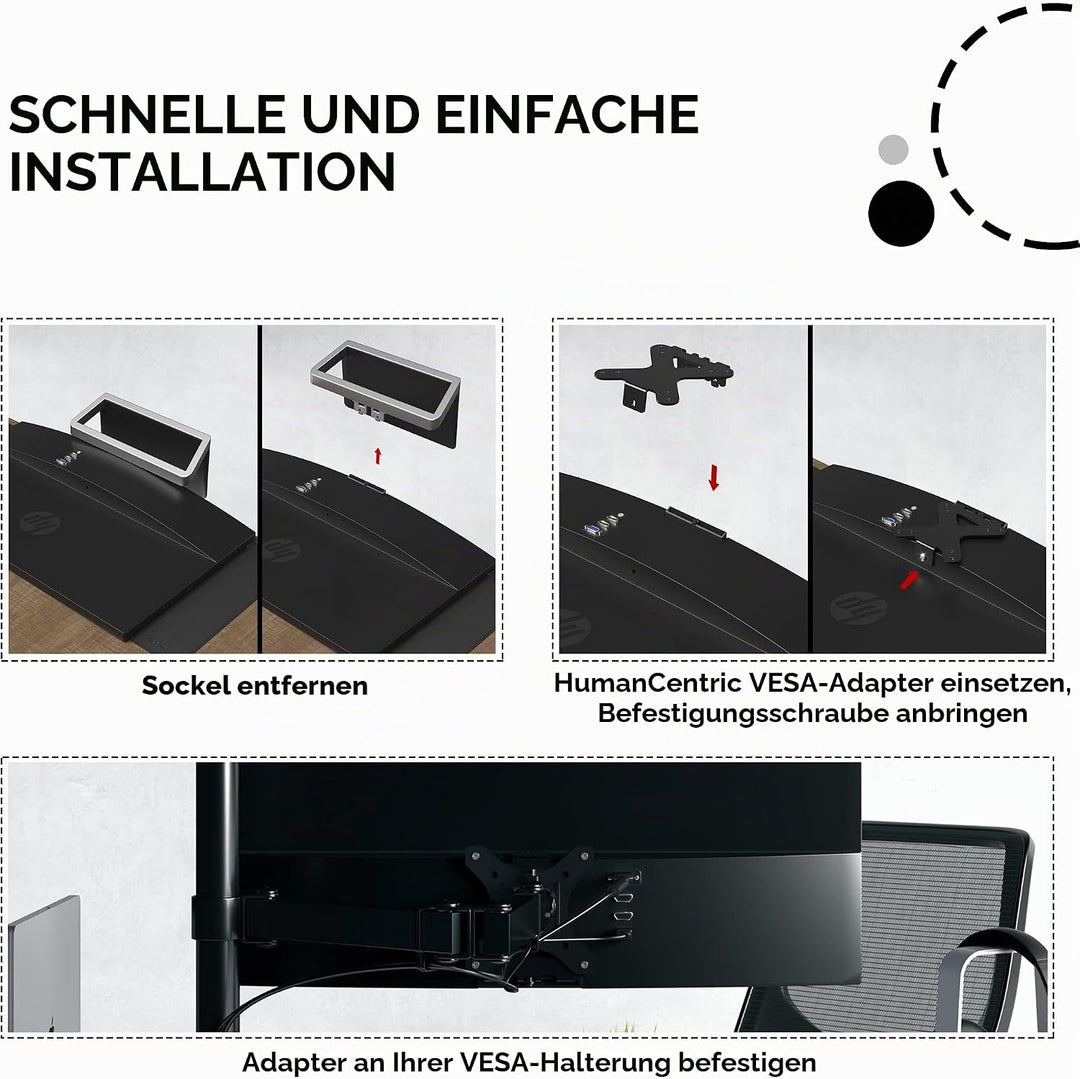 HumanCentric VESA-Halterungsadapter, kompatibel mit HP Pavilion 27xw, 25xw, 24xw, 23xw, 22xw, 22cwa,
