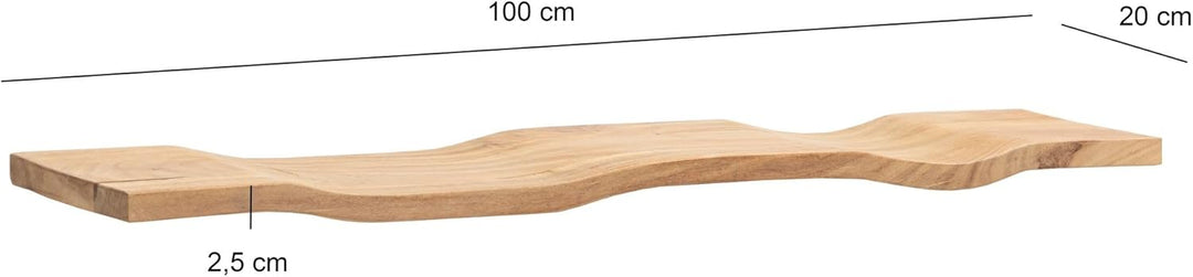 FineBuy Wandregal Akazie Massivholz 100cm - Schwebendes Design Regal für die Wand Holz massiv - Häng