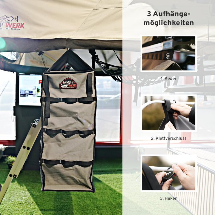 CAMPWERK Regal Organizer – Hängeorganizer mit 4 Fächern – Robust & platzsparend für Camping & Dachze