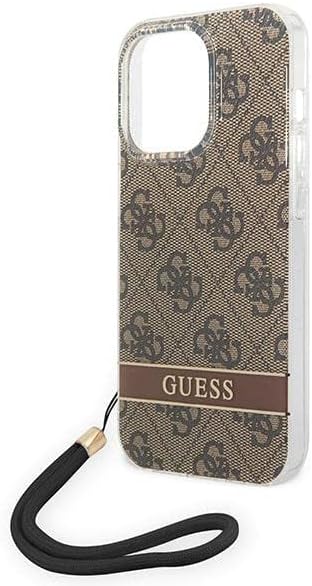 GUESS GUOHCP14LH4STW Hülle für iPhone 14 Pro 6,1" braun/Brown hardcase 4G Print Strap