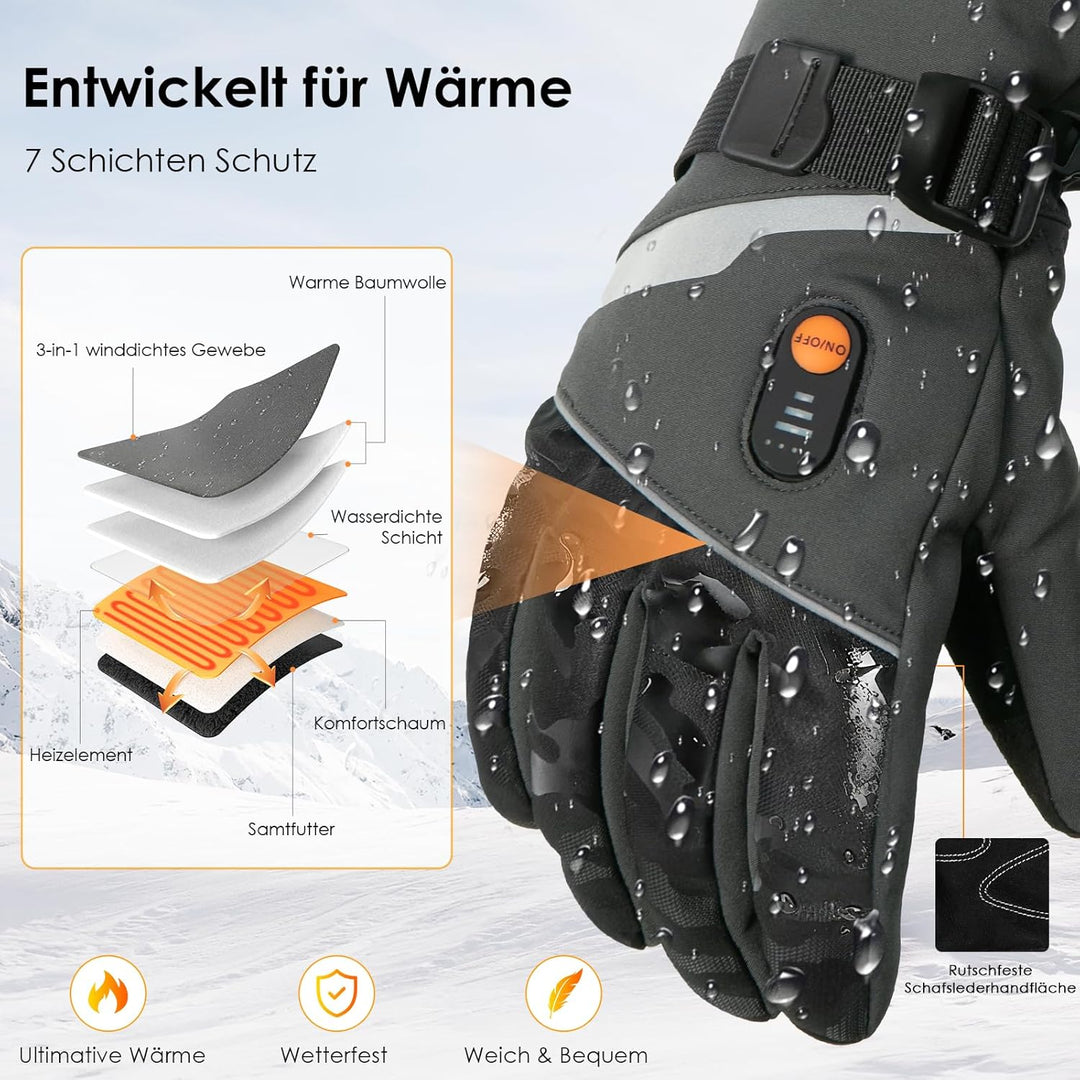 Minthouz W11 Beheizbare Handschuhe für Herren Damen, 7.4V Akku Beheizte Handschuhe, 3 Heizstufen Hea