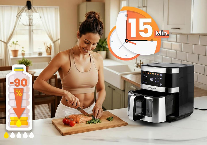 Berdsen Heissluftfritteuse XXL 9,1L - Airfryer mit Sichtfenster und Touchscreen - 1700W - 7 Programm