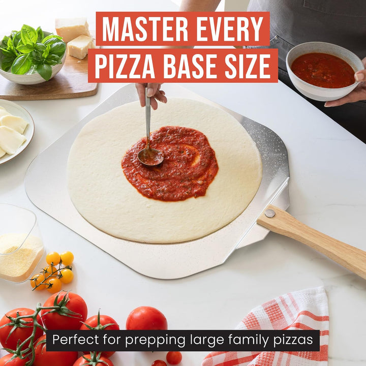 Chef Pomodoro Pizzaschieber mit einklappbarem Holzgriff - Hochwertige Pizzaschaufel aus Aluminium -