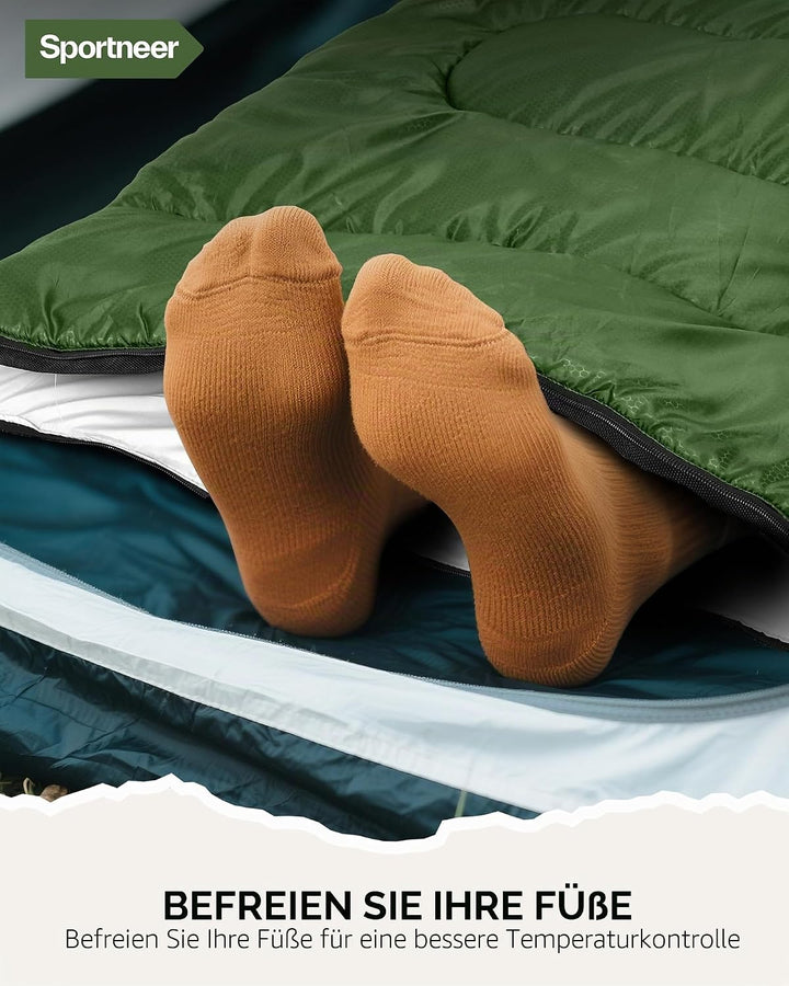 Sportneer Schlafsack Outdoor，Schlafsack 3-4 Jahreszeiten für Erwachsene &amp; Kinder – Warm, Leicht &amp; Tr