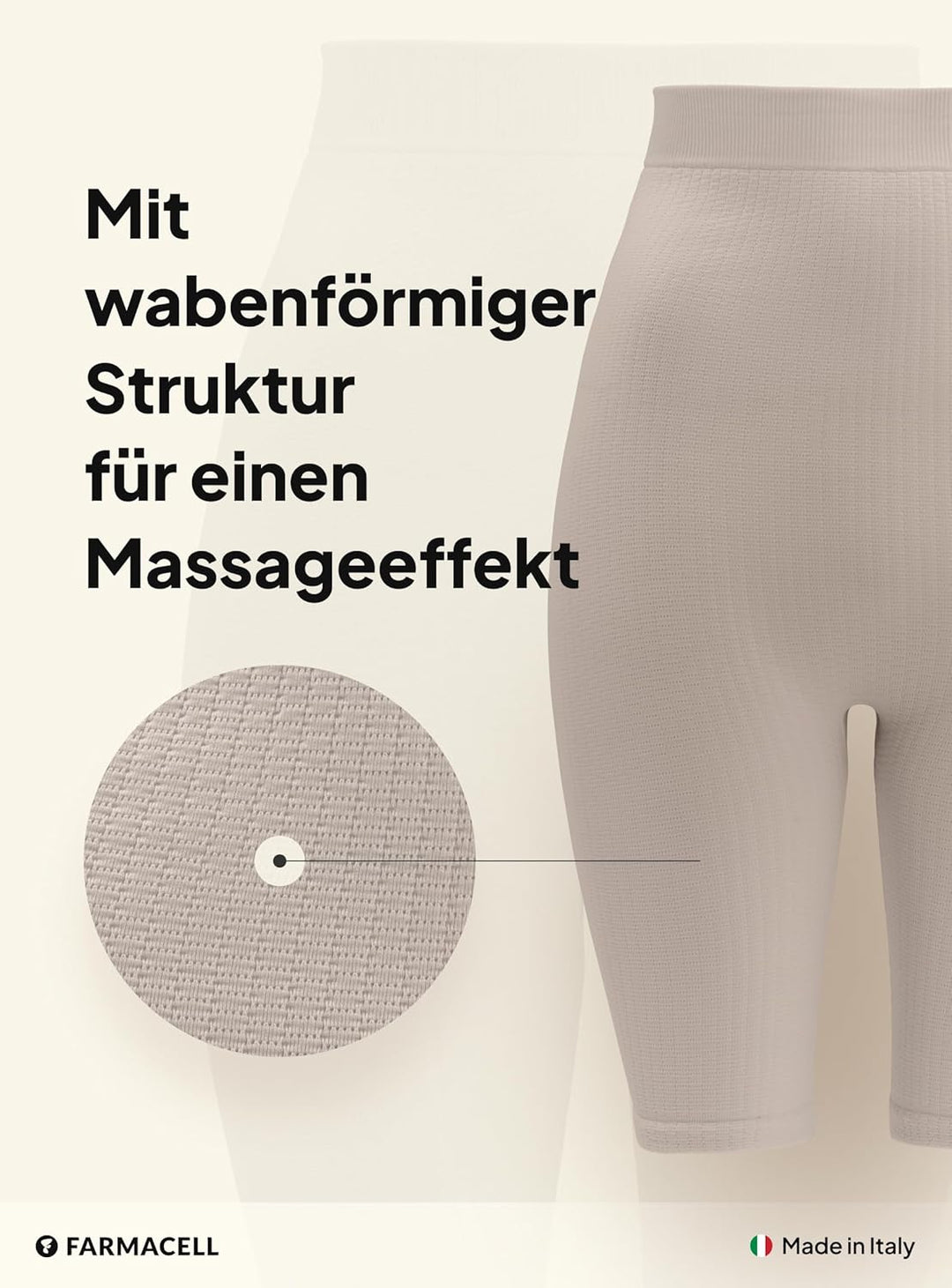 FarmaCell 113 Shorts Hohe Taille, massierende und reduzierende Hose, Anti-Cellulite, Beige