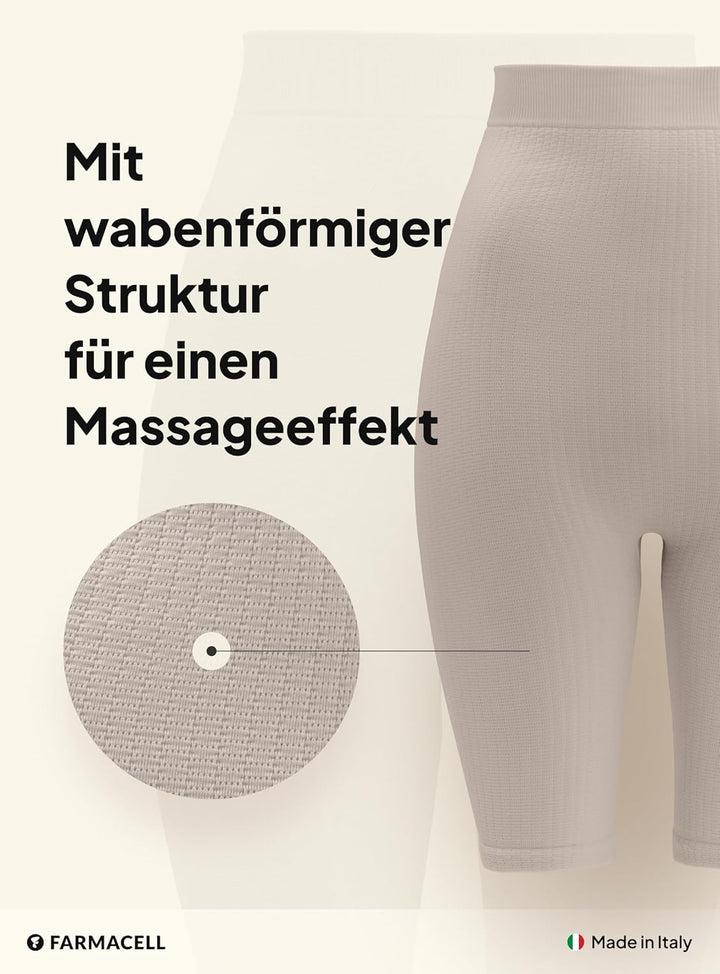 FarmaCell 113 Shorts Hohe Taille, massierende und reduzierende Hose, Anti-Cellulite, Beige