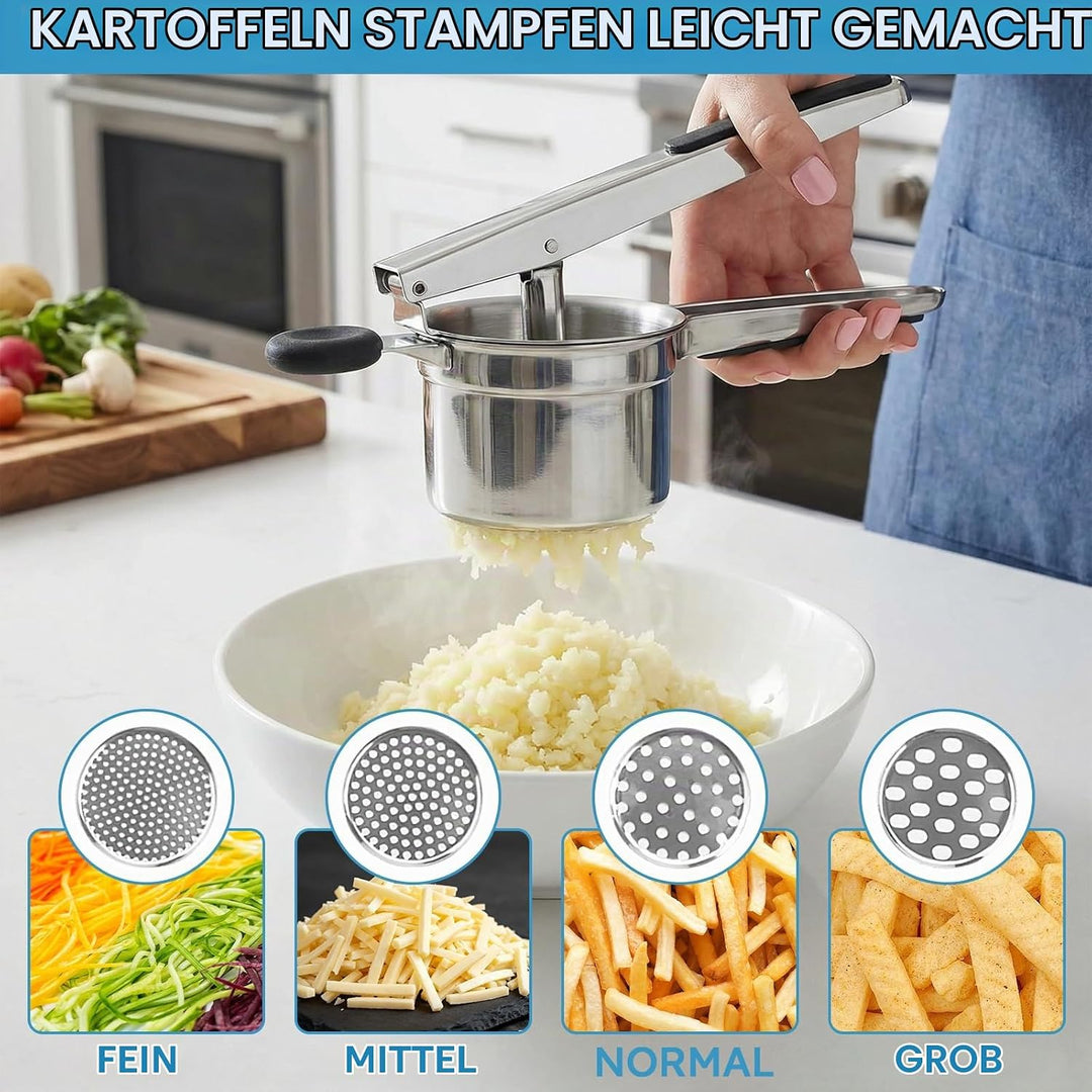 Kartoffelpresse, Spätzlepresse Edelstahl, Spaghettieispresse mit 4 Austauschbare Sieb, Spagettieis Q