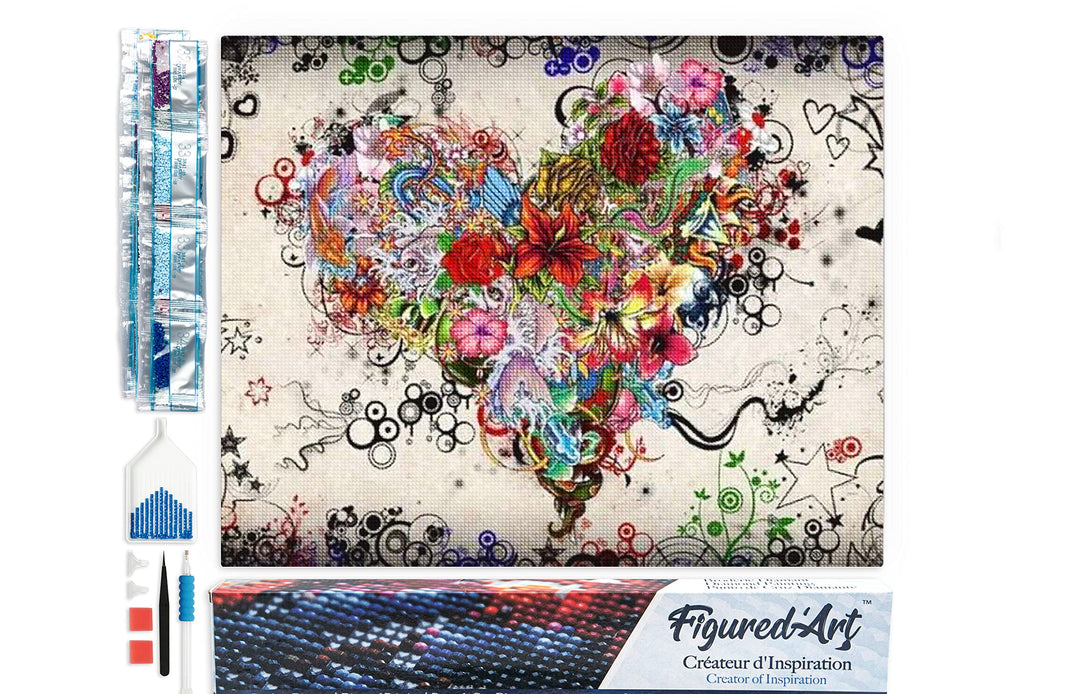 Figured'Art Diamond Painting Erwachsene 40x50cm Ganze Leinwand gerollt Herz-Graffiti 5D Bilder Eckig