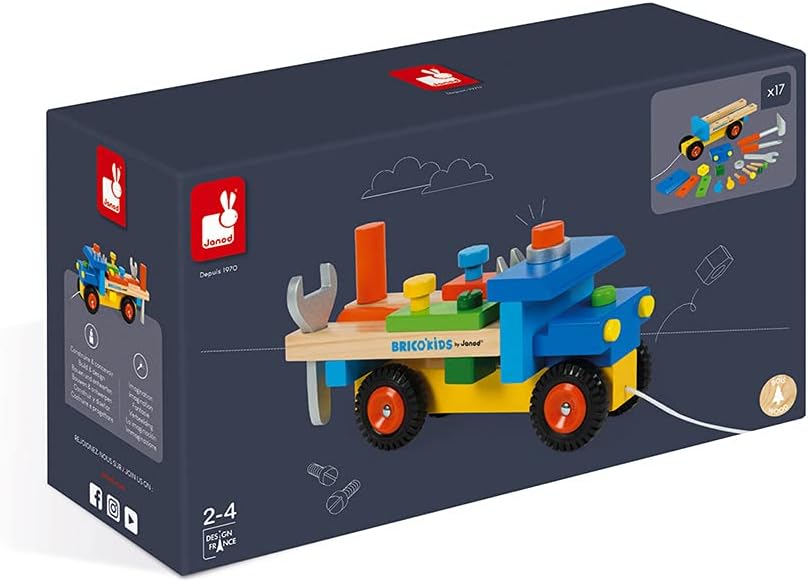 Janod - Brico'Kids Lastwagen zum Selberbauen, 2-in-1-Spielzeug zum Ziehen und für frühkindliches Ler