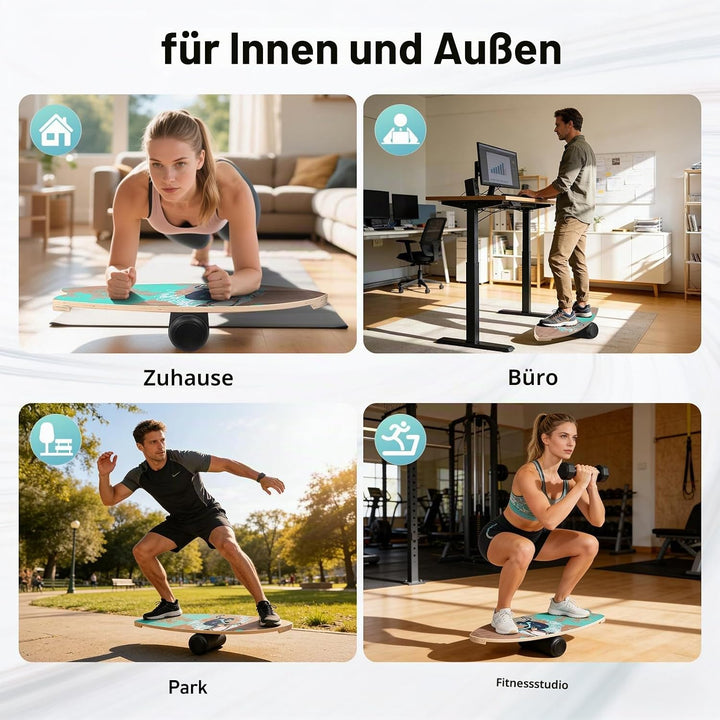 Balance Board 75x28cm 15mm Dickes, Tragfähigkeit 150Kg Holz Balanceboard Erwachsene Kinder mit Rolle