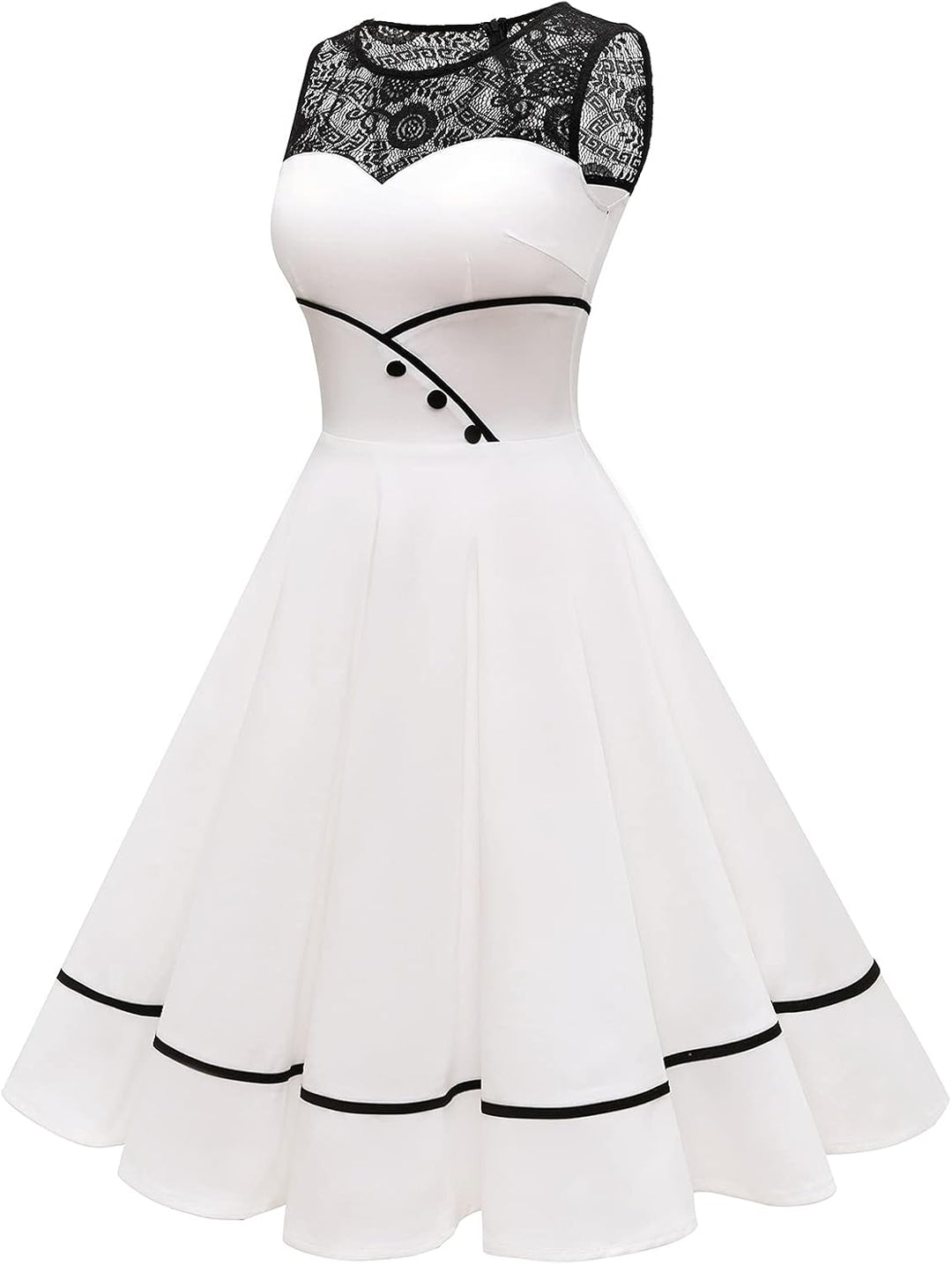 Bbonlinedress Damen Cocktailkleid Rockabilly Spitzenkleid 50er Retro Vintage Faltenrock Elegant Ärme