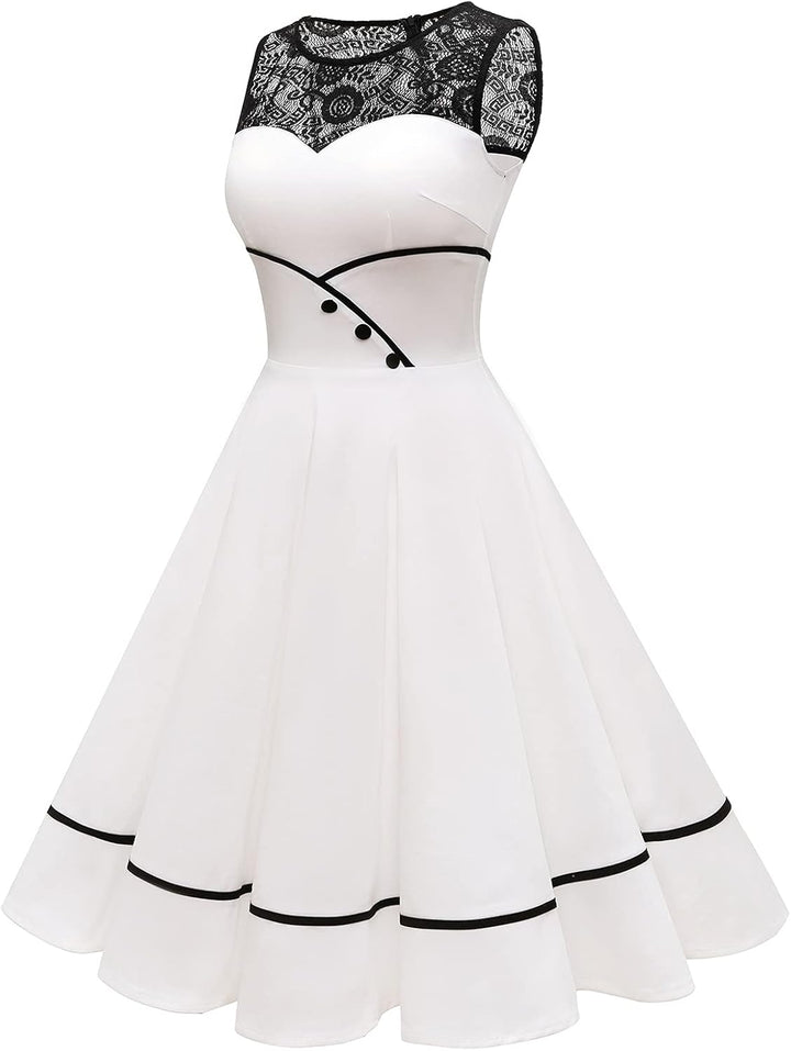 Bbonlinedress Damen Cocktailkleid Rockabilly Spitzenkleid 50er Retro Vintage Faltenrock Elegant Ärme