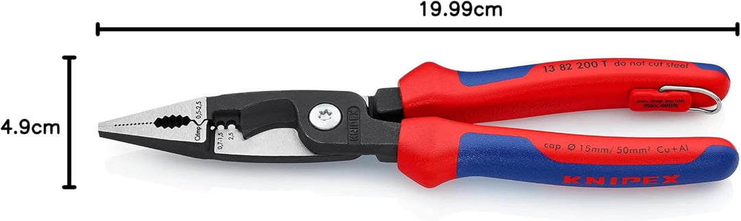 Knipex Elektro-Installationszange schwarz atramentiert, mit Mehrkomponenten-Hüllen, mit Befestigungs