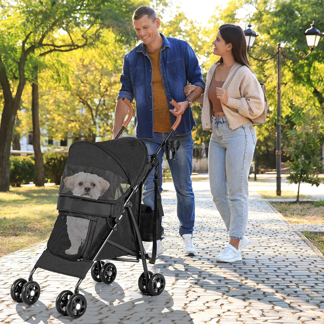 YITAHOME Hundewagen Haustiere Buggy bis 11,3kg, Hundebuggy mit Netzfenstern & Getränkehalter & Ablag