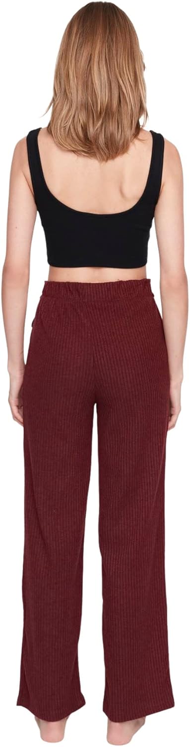 Trendyol Damen Homewear hoher Taille und weitem Bein Hose S Burgundy, S Burgundy