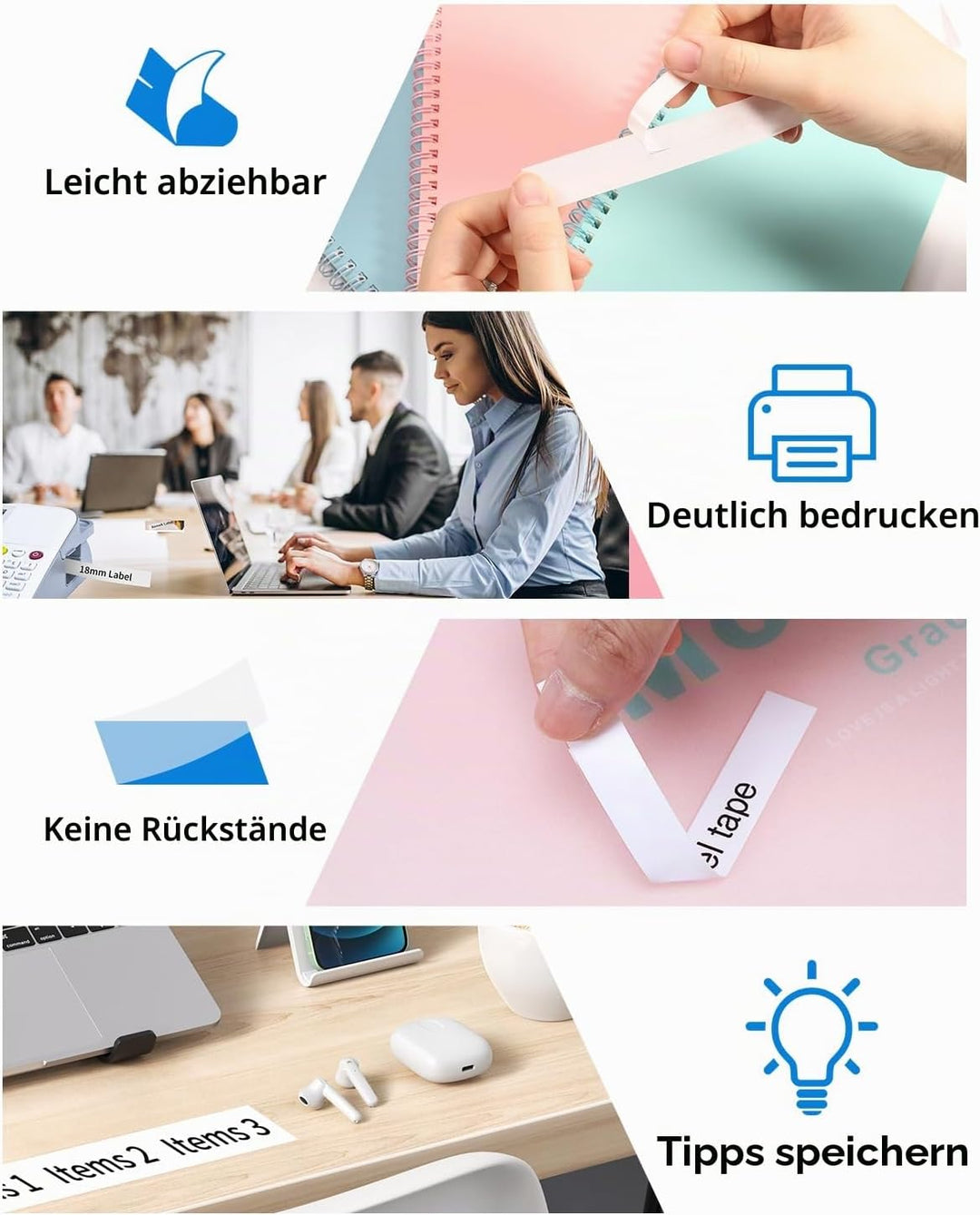 Upwinning Tz 241 D410 Bänder 18mm Kompatible mit Brother P-Touch Bänder 18 mm x 8 m, TZe-241 Tze241